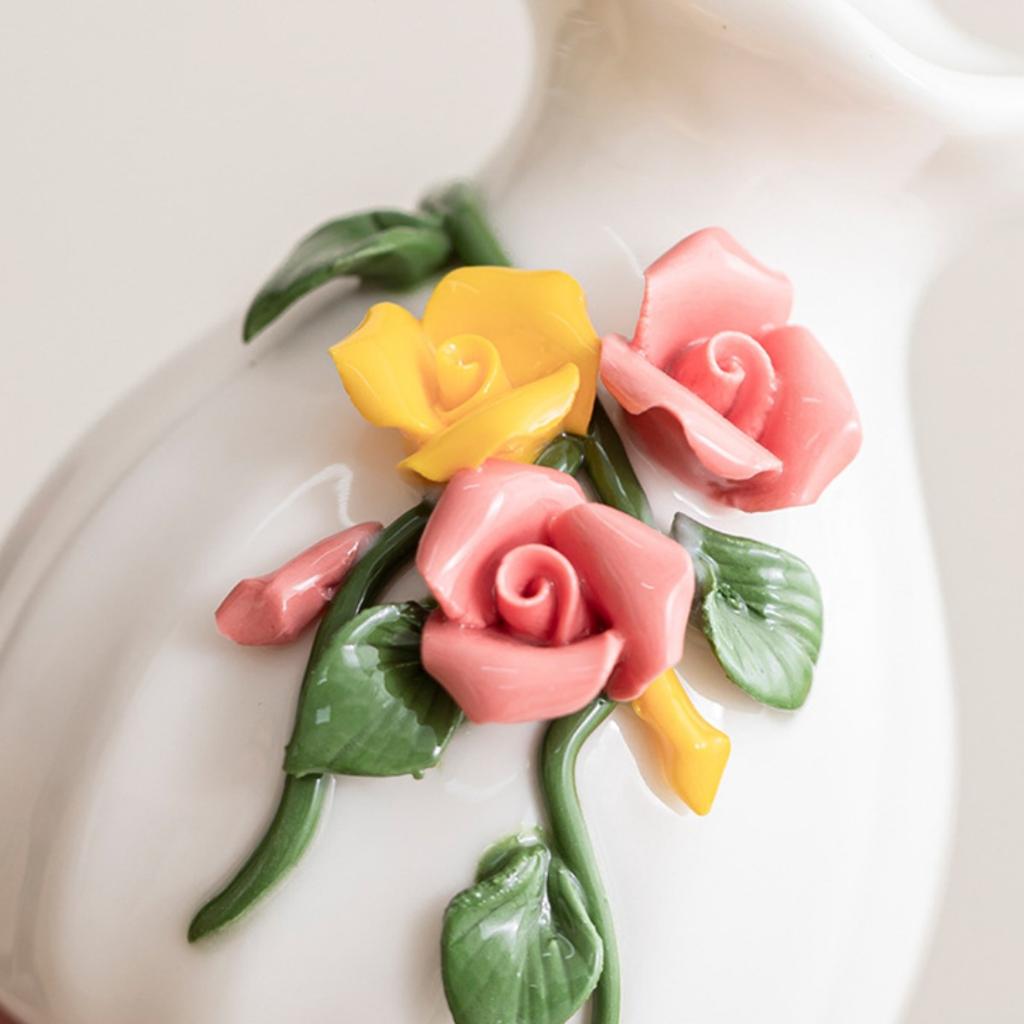 Hand-Painted Rose Small Vase,Handmade Ceramic Vase, Modern Dried Flower Vases,Chinese Style Art Vases,for Dining Table Bookcase Desk Decoration