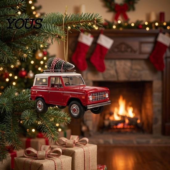 Unique Ornament for Christmas Tree Car Hanging Ornament, Acrylic Flat Print Pendant Elegant Decoration Rearview Mirror, Festive Holiday Decoration,
