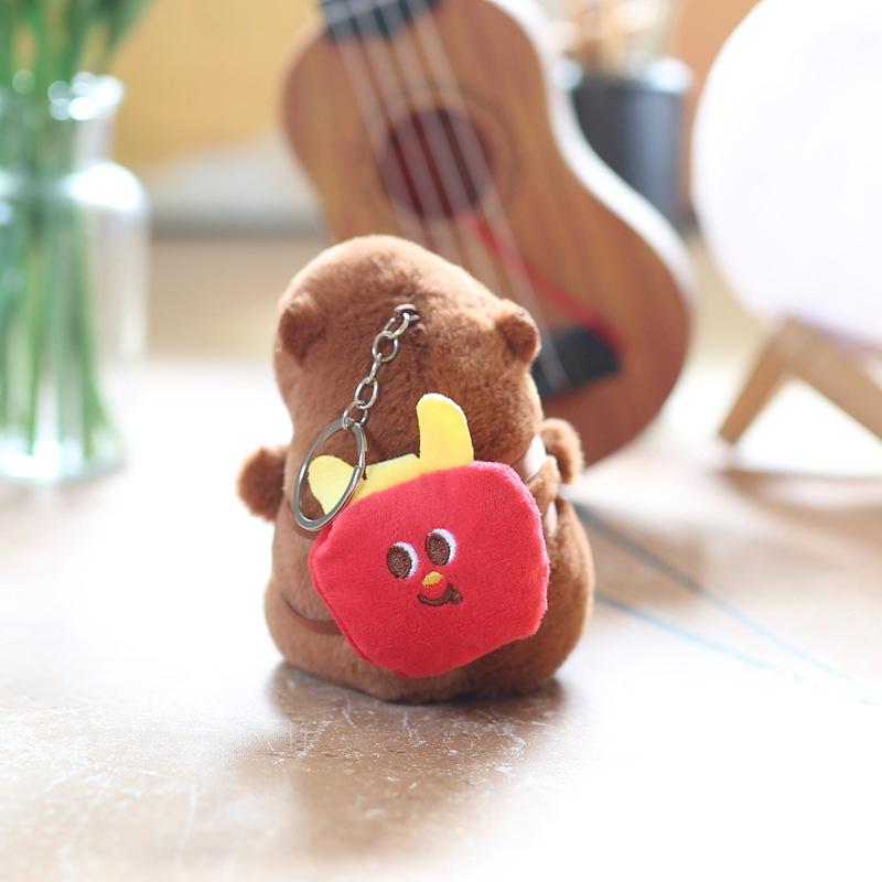 Cute Burger French Fries Capybara Plush Toy Pendant Stuffed Animal Plush Toy For Kids Lovely Animal Doll Toy Handbag Ornament