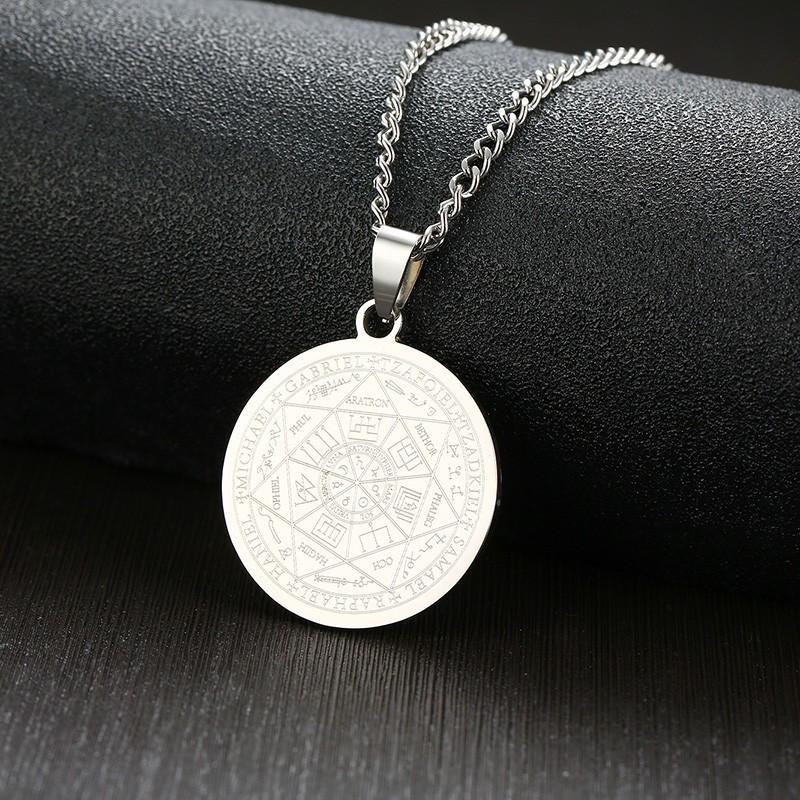 Vnox Mens Seven Archangels Necklace Stainless Steel Pendant 3 Colors Free 24 Chain Male Jewelry Round Seal