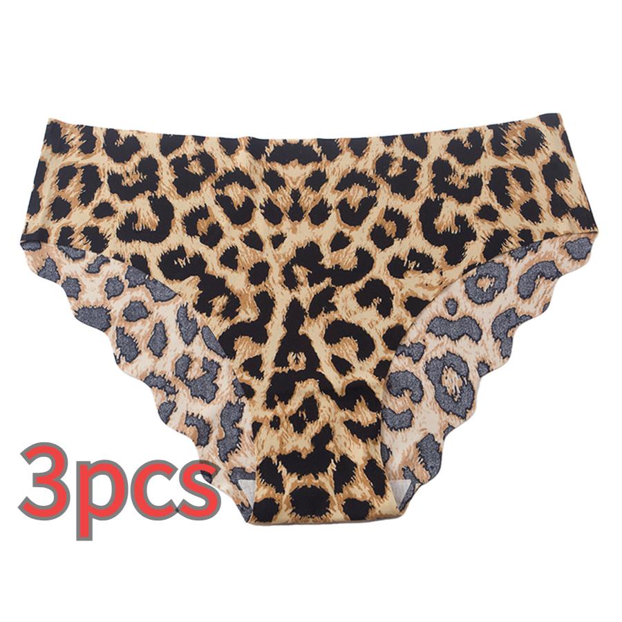 3 Pcs L Leopard Print Seamless Panties Women Ice Silk Low Waist Breathable Comfortable Briefs Women's Triangle Panties Wholesale