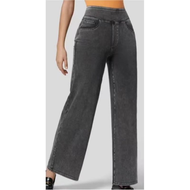 Pantaloni Larghi in Denim da Donna Comodi ad Alta Elasticità Colore Unico