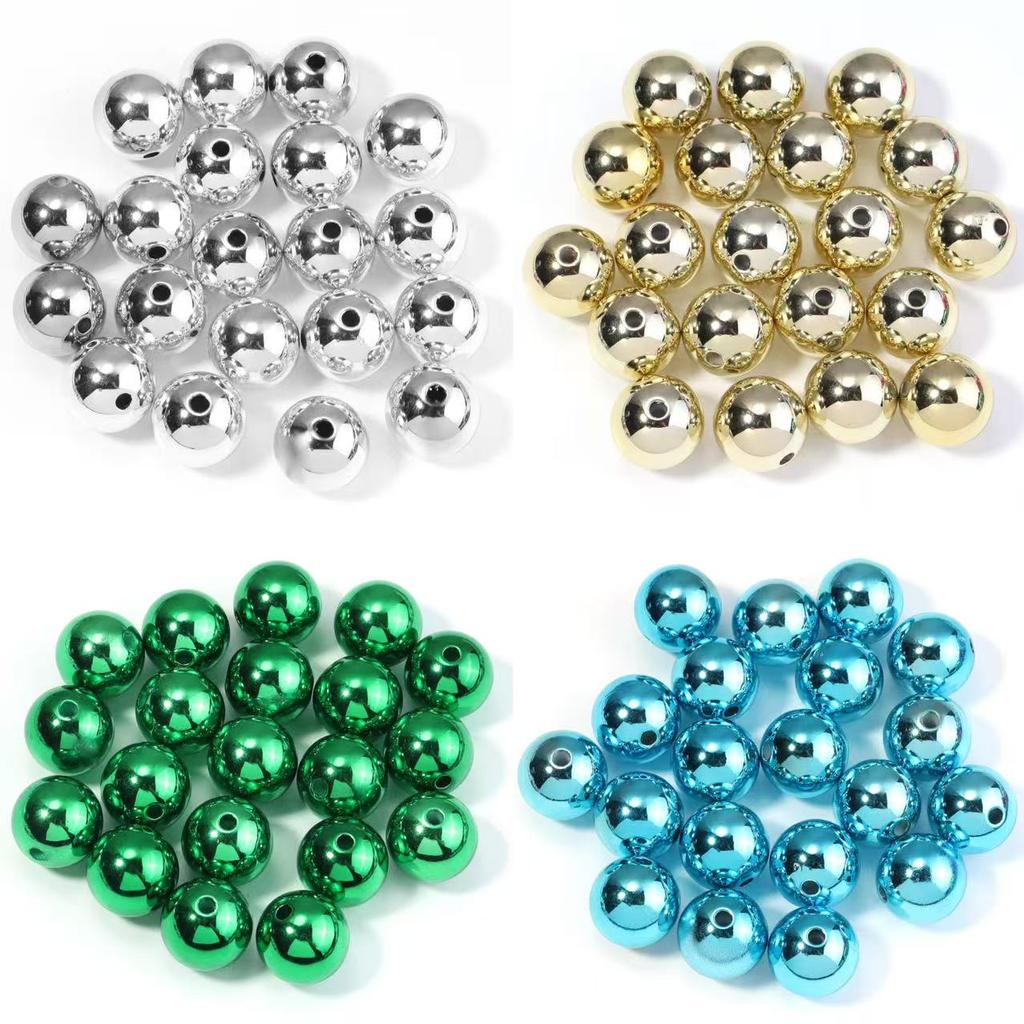 20pcs/lot UV Acrylic Beads Christmas Acrylic Beads Round Loose Spacer Beads For Jewelry Making DIY Bracelet Necklace Accessories