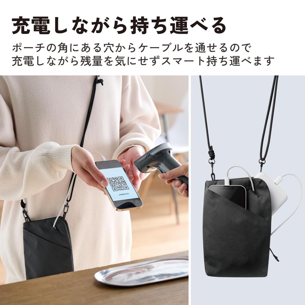 ELECOM Smart Smartphone Karten Münzen Scheine Schwarzes Täschchen, Beutel, Mehrere Taschen, Tasche, Tasche, Fach, Schlüsselanhänger, P-CLSPB01BK
