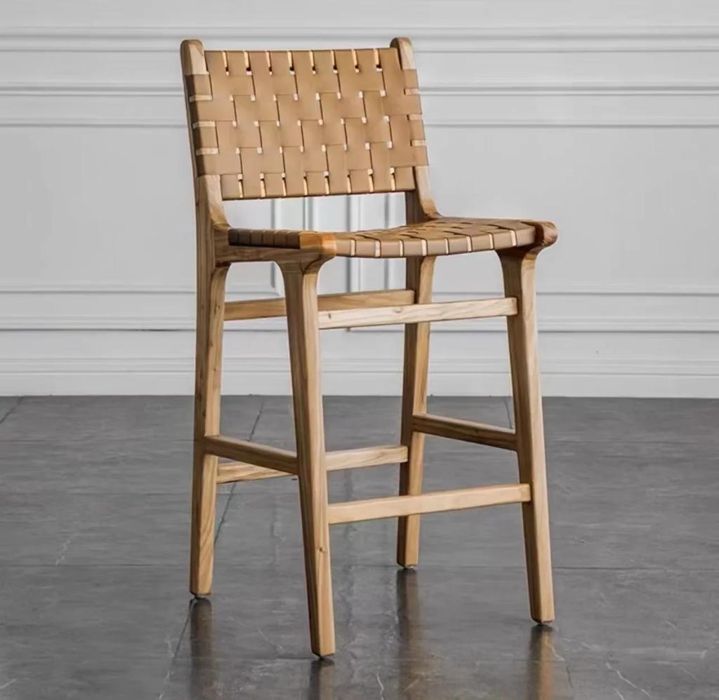 Nordic Wooden Rattan Lightweight Luxury Balcony Chair Rope-Woven Lazy Recliner Stylish Saddle Backrest Seat