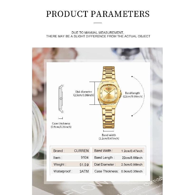 CURREN Gold Women's Watch Diamond Accents Stylish Stainless Steel Band, Elegant Design Comes with Free Box
