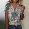 2024 Summer Breathable Comfortable Vintage 3D Floral Print V Neck Shirt Daily Home Short Sleeve T-Shirt Plus Size Women's Tops