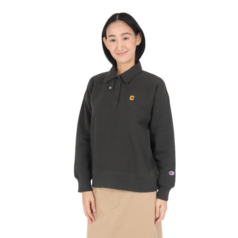 

Champion Long Sleeve Crew Neck Graphic Print REVERSE Sweatshirt Off Black Women s Fleece-Lined WEAVE® Half-Snap (CW-A006),