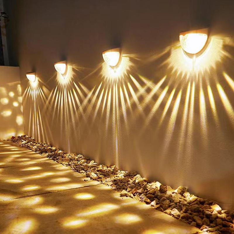 LED Solar Fence Lights Outdoor IP65 Waterproof Wall Lights Corrugated Lights for Fence Terrace Garden Path Decorative Lights