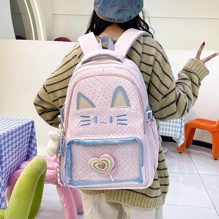 Schoolbag Japanese cartoon cat student pain bag large capacity light commuting class backpack going out fashion contrasting color backpack