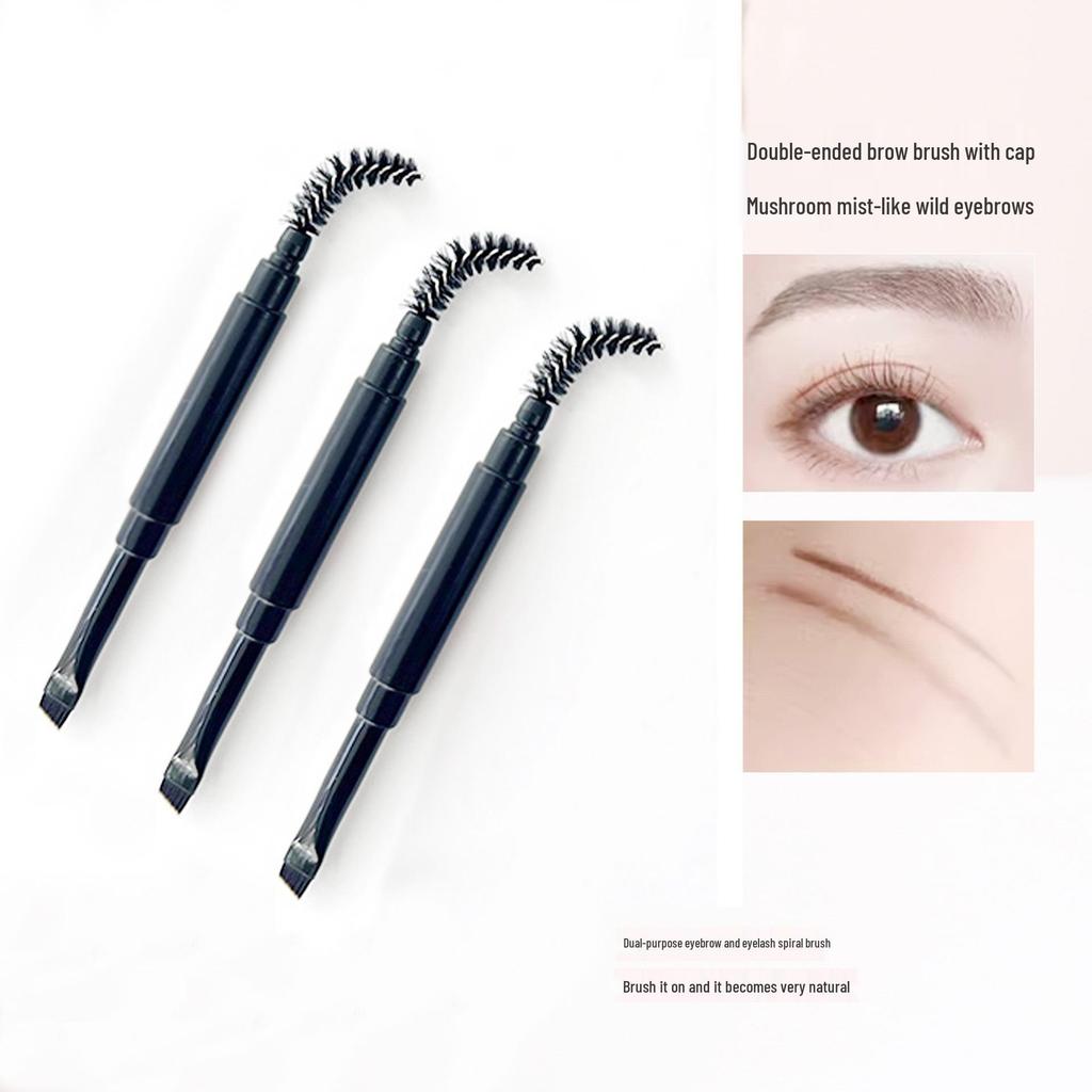 Double-Headed Eyebrow Brush: Soft Bristles, Angled Blade, Spiral Mascara Brush with Cover, Portable Makeup Tool