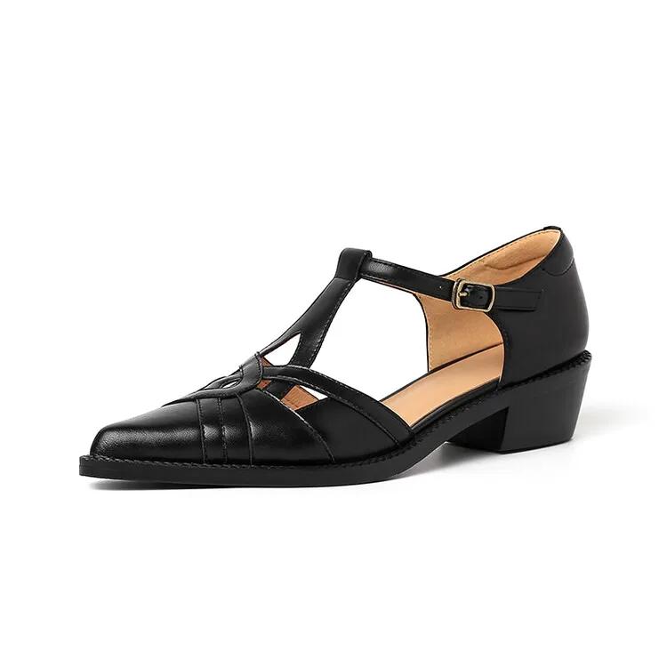 

Fashion Summer Women Sandals Split Leather Shoes for Women Pointed Toe Chunky Heel Shoes Giadiator Sandals Narrow Band Handmade Shoes 34 чёрный