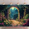 2D Fairy Tale Garden Tapestry - Magical Arch & Moonlight Forest Wall Art