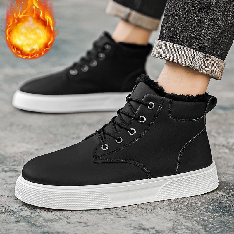 Winter New Men's Waterproof Snow Boots High Top British Style Short Boots Men's Shoes with Plush Warm  Shoes
