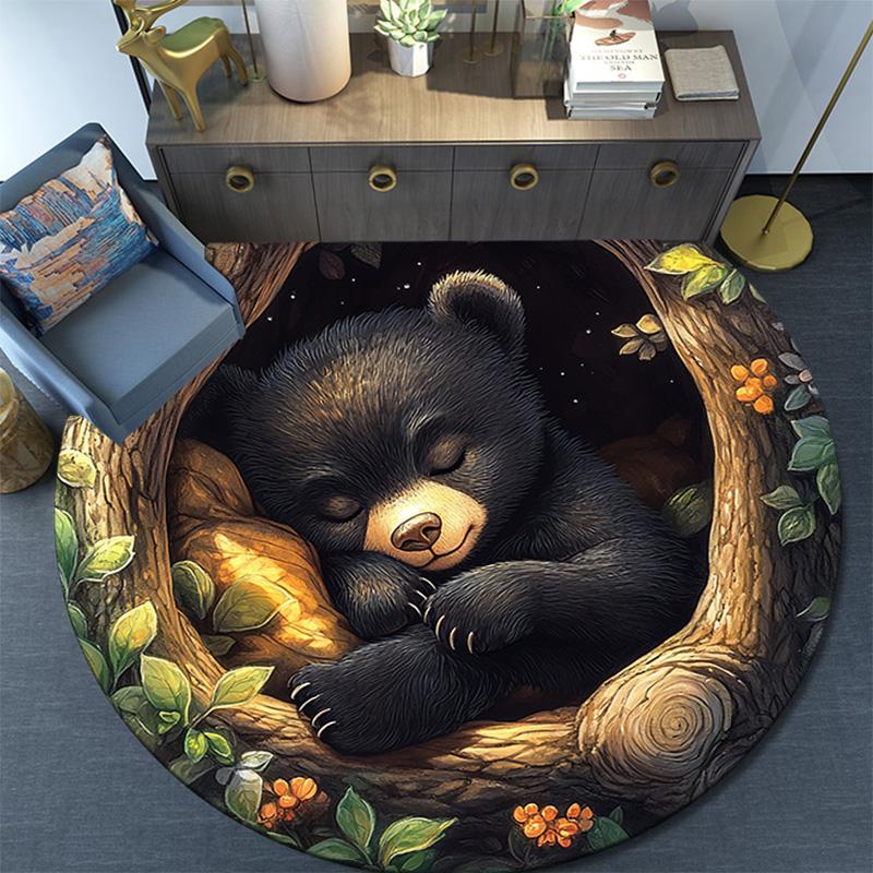 Bear Cub Round Area Rug,Carpet Rug for Living Room Bedroom Sofa Playroom Decor,Non-slip Floor Mat