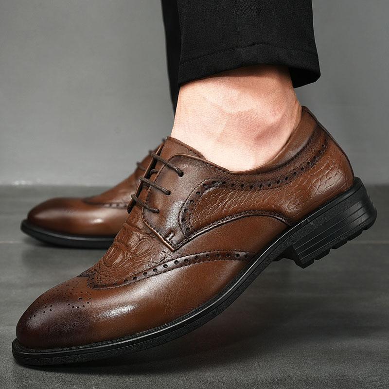 Genuine Leather Men Classic Brogue Shoes Male Vintage Business Design Office Footwear Men Oxfords Luxury Man Casual Shoes
