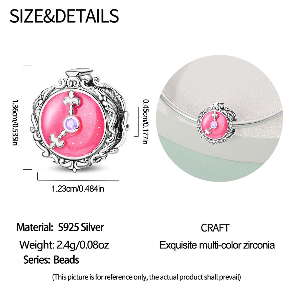 Original Charms Copper Pink Clock Beads Fit Bracelet Women Jewelry Making Diy Gift