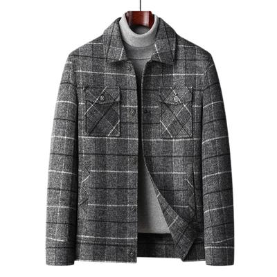 Autumn and Winter New Men's Wool Jacket Plaid Jacket, Young and Middle-aged Men's Loose Casual Short Woolen Jacket