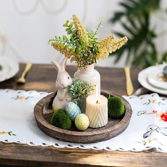 Wooden Serving Tray: Round Wood Butler Decorative Tray Centerpiece Candle Holder Trays Farmhouse Ottoman Tray for Decor Coffee Table