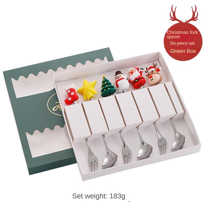 Christmas Cutlery Gift Set Stainless Steel Spoon Home Gift Spoon Set Gift Box Santa Claus Reindeer Coffee Spoon Dessert Spoon