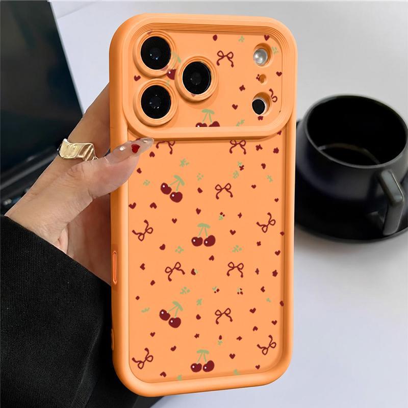 Custodia per Telefono Morbida Opaca in TPU con Fantasia Fiocco di Ciliegie per iPhone 16 Pro Max 15 Pro 14 13 12 11 17 Pro Max Copertura con Paraurti Antiurto per Protezione Lente