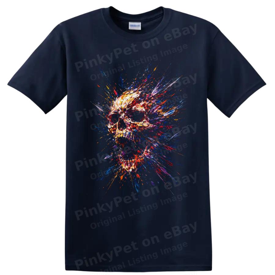 Abstract Skull Paint Splash T Shirt Colorful Gothic Art Graphic Tee Unisex