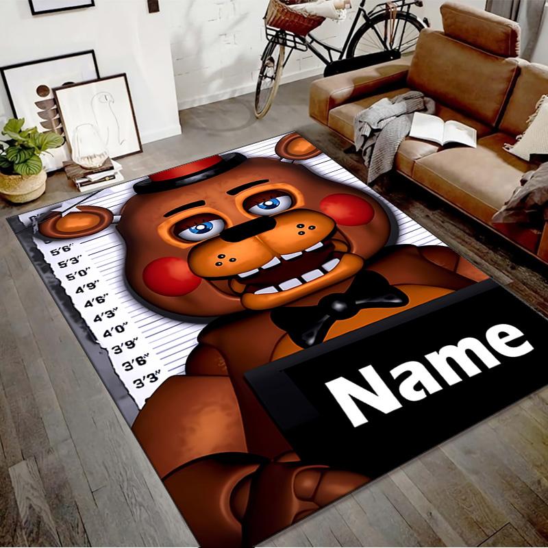 Custom Freddy bear Mat Personalized Name, Polyester Washable Indoor Entryway Rug, Gift for Christmas, Easter, Thanksgiving Day