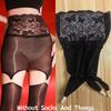 2 In 1 Lace Transparent Mini Skirt With Socks Clips Oil Shiny Hip Wrap Garter Belt Dress Sexy Lingerie Clubwear For Stockings