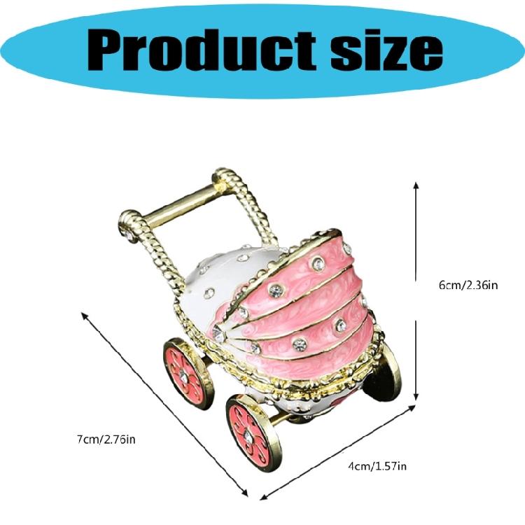 Enamel Coated Rhinestones Studded Metal Jewelry Box Baby Carriage Storage Container for Jewelry Organization