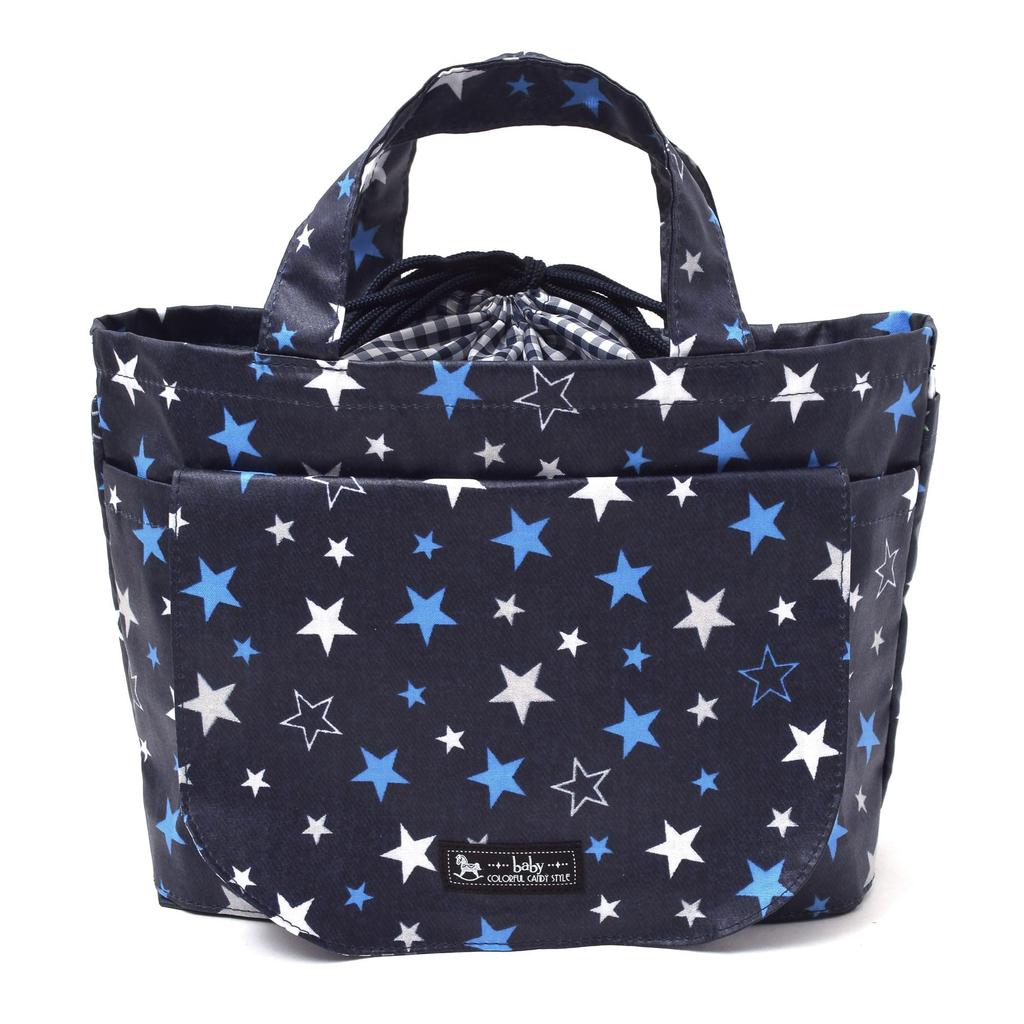 COLORFUL CANDY STYLE Deodorizing Diaper Pouch Diaper Pouch Tote Brilliant Navy & (Drawstring Type) 2-Piece Set, Star, Blue, B8001800-BTR