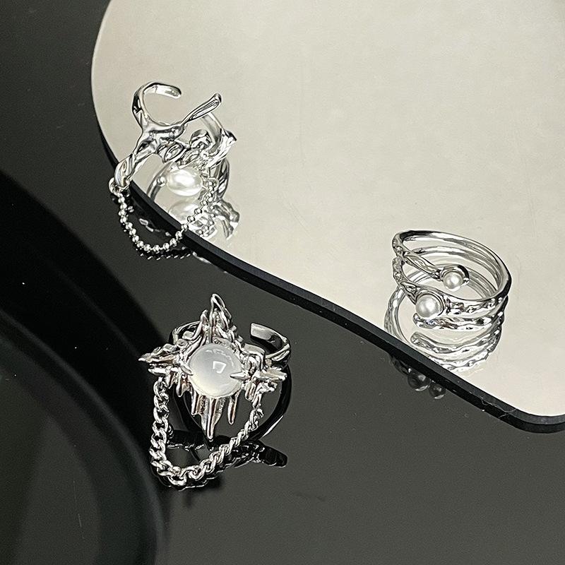 Vintage Irregular Zircon Open Ring for Women Men Punk Gothic Sliver Color Crystal Adjustable Couple Rings Y2K Egirl Zircon Gifts