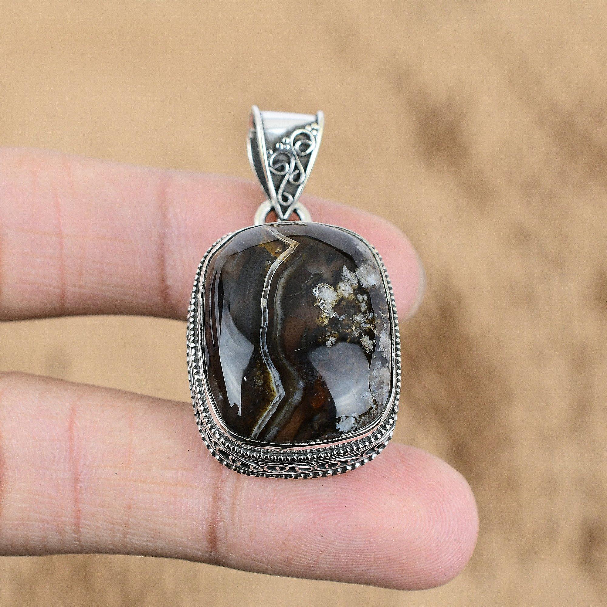 

Розпродаж до Дня пам яті Агат Монтана Камінь Вінтажний Кулон Матері Срібло 925 проби