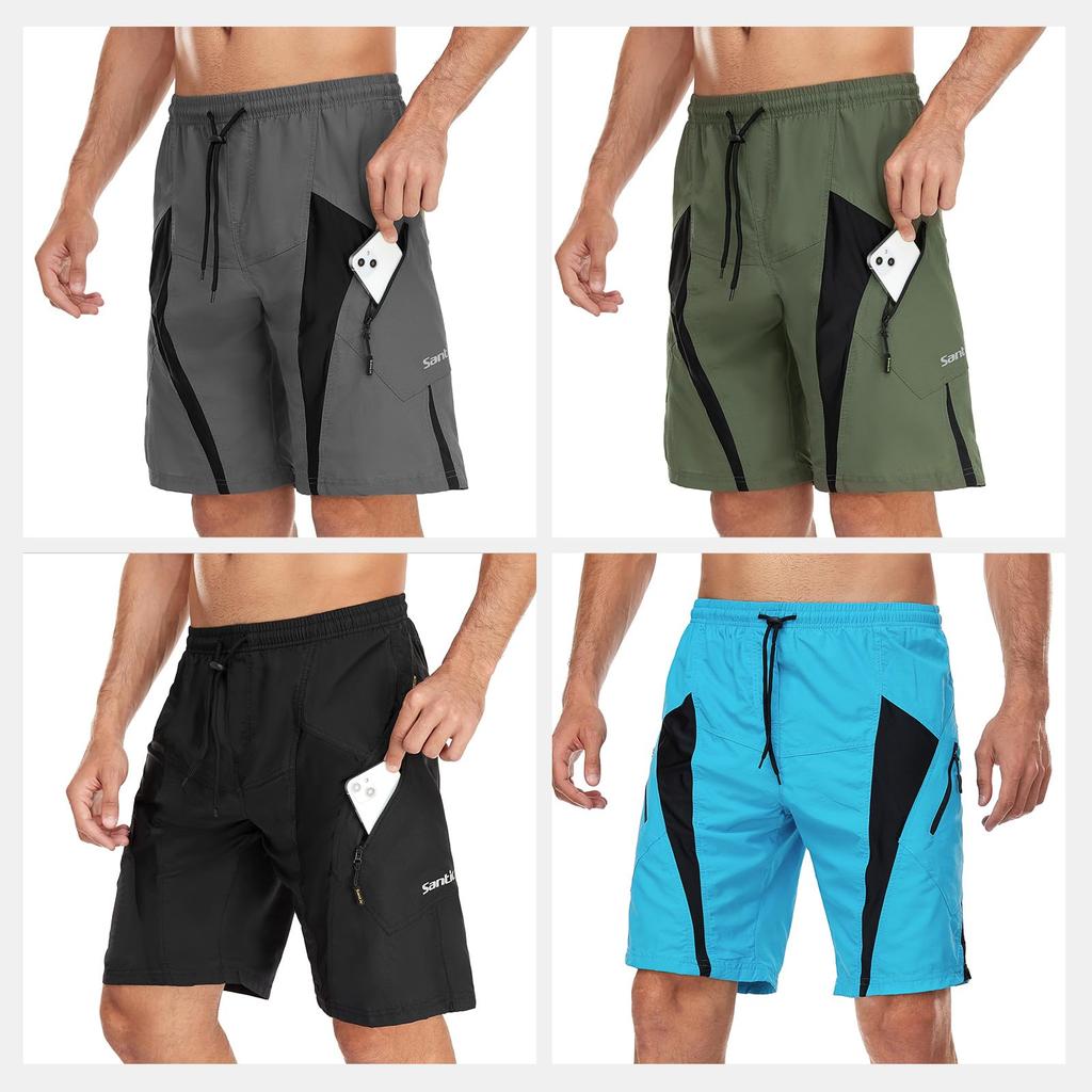 Santic Men's Cycling Shorts, Padded, Casual, Sweat-Wicking, Quick-Drying, Green, Size L