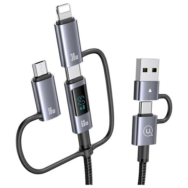 Usams Kabel 6W1 Fast Charging 60W 1,2M   Data Cable Digital Dispay Aluminium Alloy Seria Sufeng Sj713