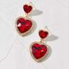 Fashion Red Zircon Heart Drop Earrings for Women Sweet Crystal Geometric Love Temperament Earrings Wedding Jewelry Accessories