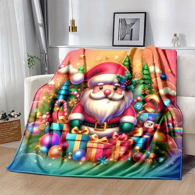 1pc Santa Claus Printing Lightweight Flannel Blanket, Comfortable and Warm Blanket, for Camping Sofa Bed and Couch Office, Gift Blankets In All