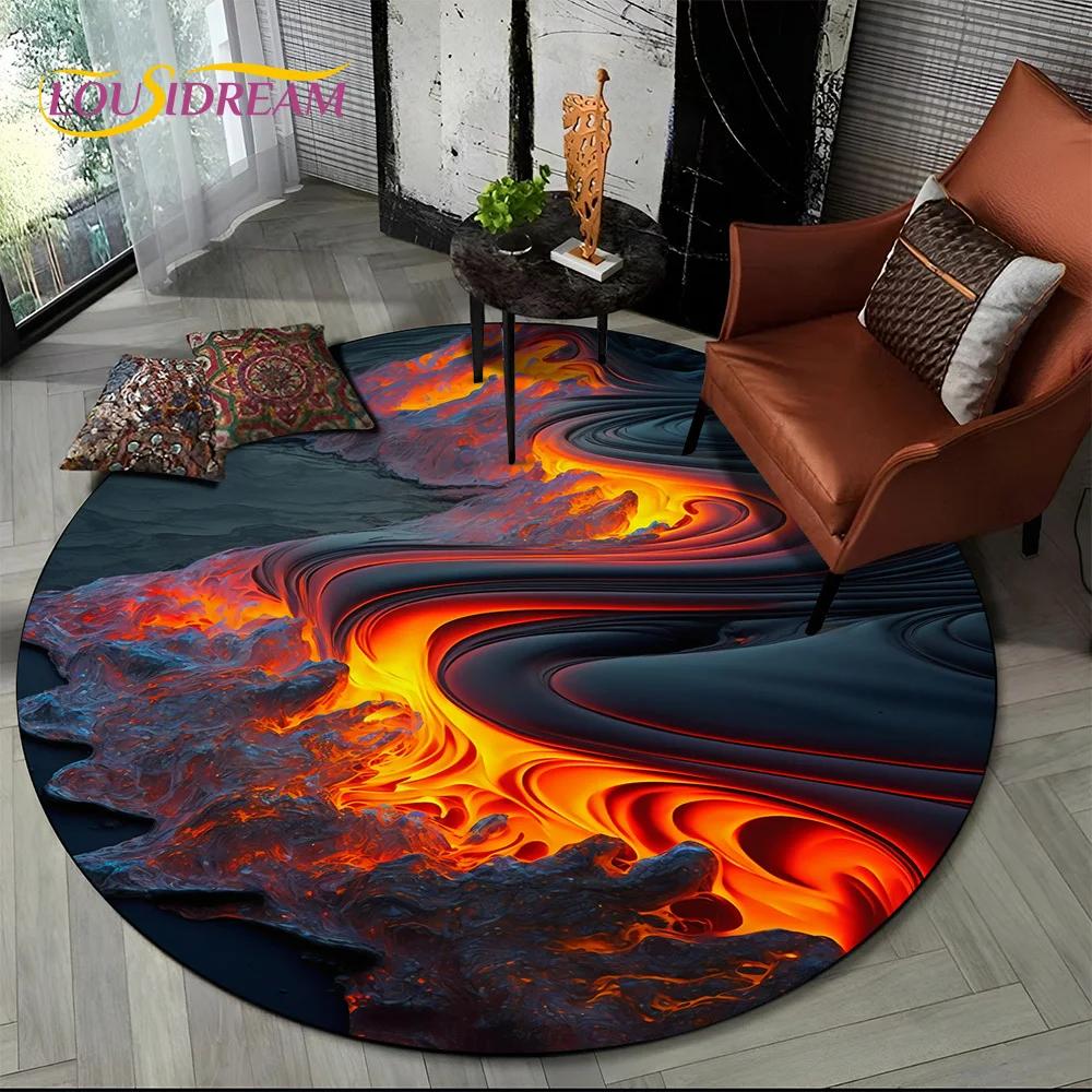 Latest 3D Illusion Volcano Lava Magma Round Carpet Rug for Living Room Bedroom Sofa Decor,Kids Area Rug Non-slip Floor Mat Gift