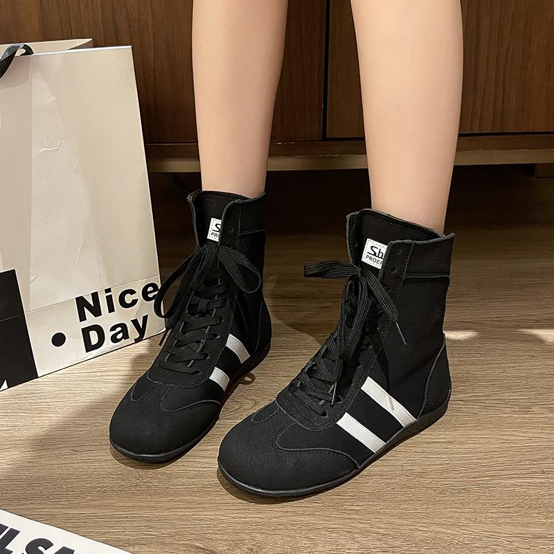 Mode Hoge Top Korte Laarzen Boksschoenen voor Dames 2025 Lente Herfst Ronde Neus Vetersneakers Zapatos De Mujer