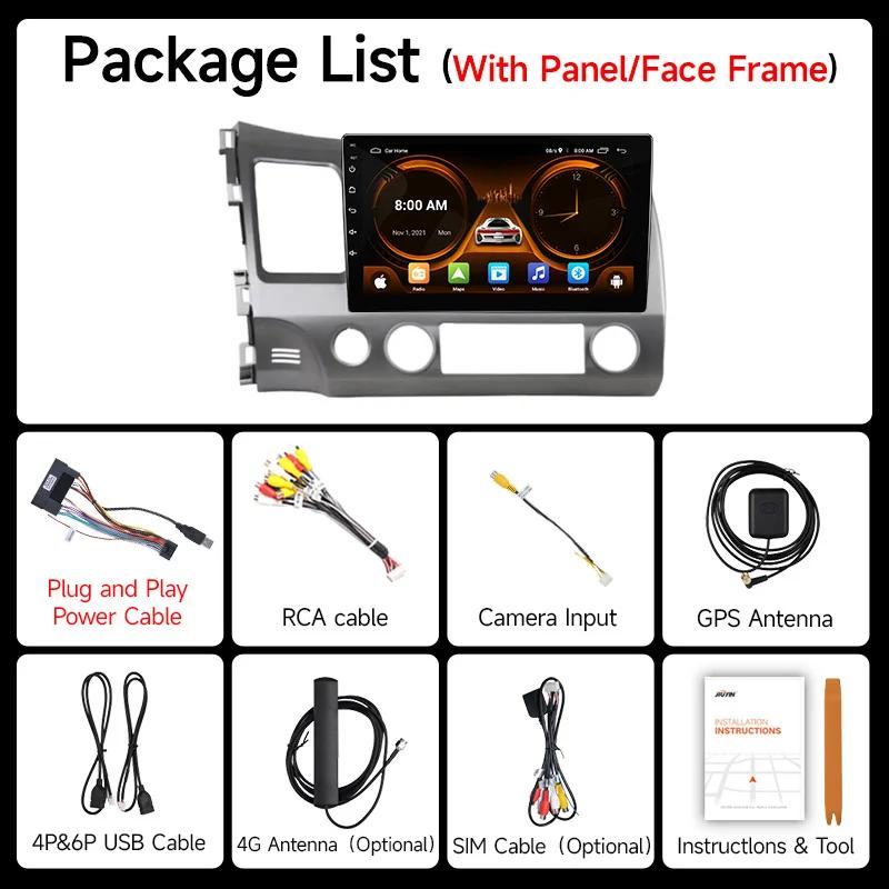 JIUYIN 10.1" Android 12 Carplay Car Stereo Radio for Honda Civic 8 2005 - 2012 Multimedia Player Navigation GPS 2 Din 4G Audio