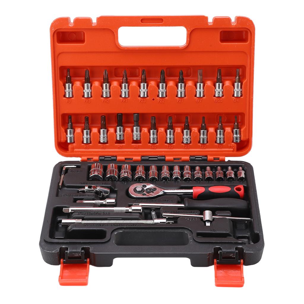 46pcs Socket Spanner Wrench Set 1/4\\\" Drive Metric Extension Bar with Box