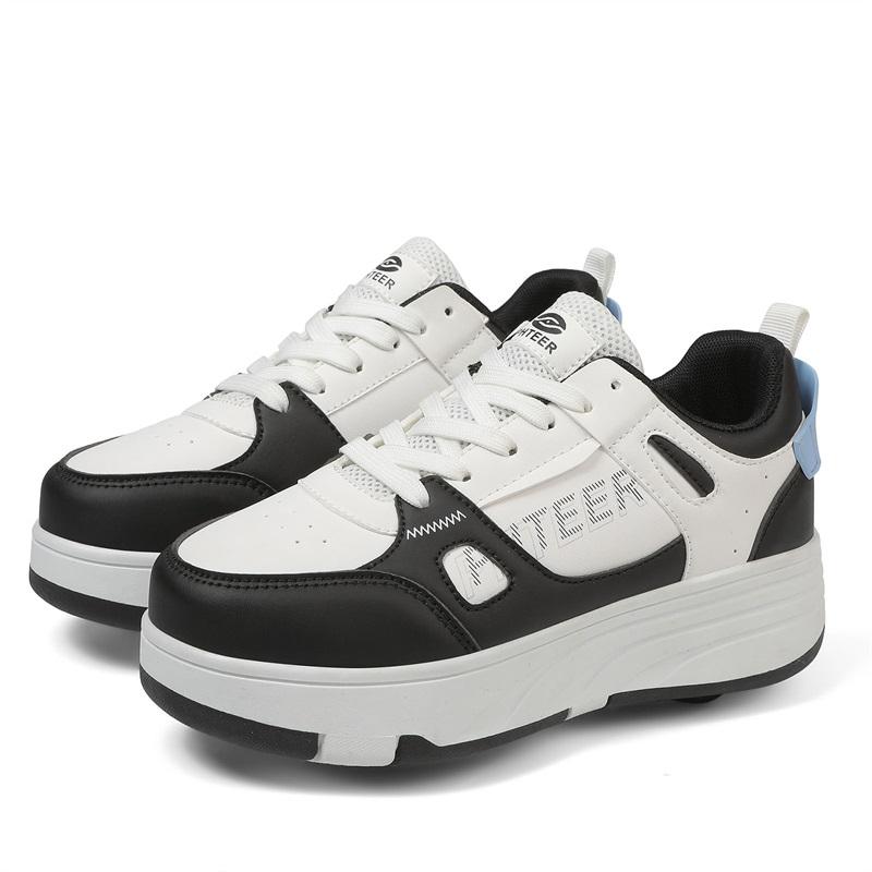 

Детские четырехколесные роликовые коньки для детей 31–42 лет, съемная обувь на плоской подошве, спортивная обувь для катания на роликовых коньках для мальчиков и девочек, спортивная обувь на роликах 31 чёрный/белый