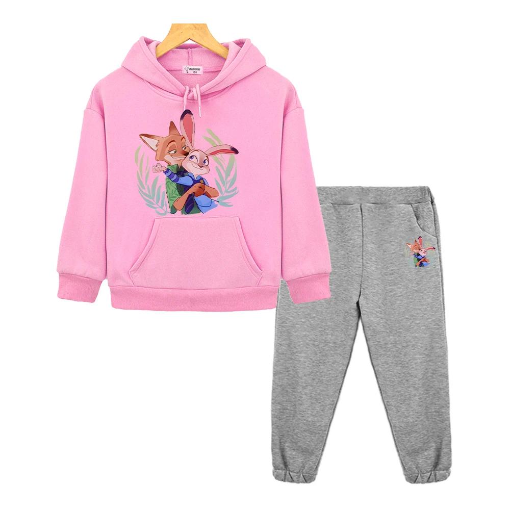 Zootopia 2 Hoodies Fleece Sweatshirt Junge Mädchen Kapuzen Sportsets y2k sudadera Lässiger Pullover+Hose Kinder Boutique Kleidung