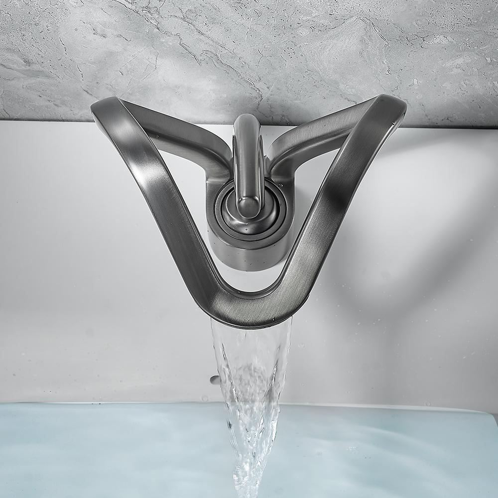 Gold Crown Single Handle Single Hole Hot and Cold Waterfall Bathroom Sink Mixer Tap Deck Mounted Luxury Lavatory Faucet