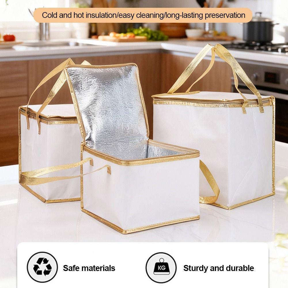 Reusable Aluminum Foil Tote Bag Zipper White Insulated Thermal Cooler Bag Refrigerated Bag Picnic Cake Fruit Drink Refrigeration