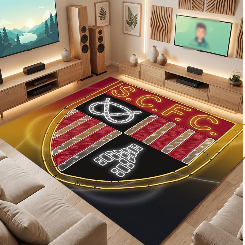 Stoke City Football Print Crystal Velvet Rug, Comfortable Water Absorbent Non Slip Indoor Floor Carpet