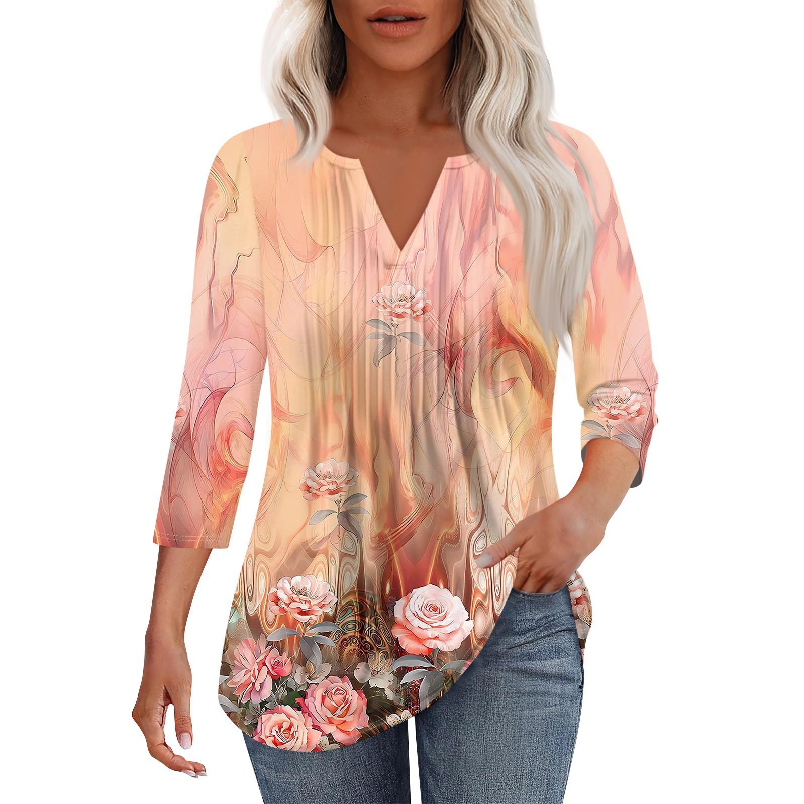 

Женская модная повседневная плиссированная футболка с V-образным вырезом и рукавом семь четвертей L