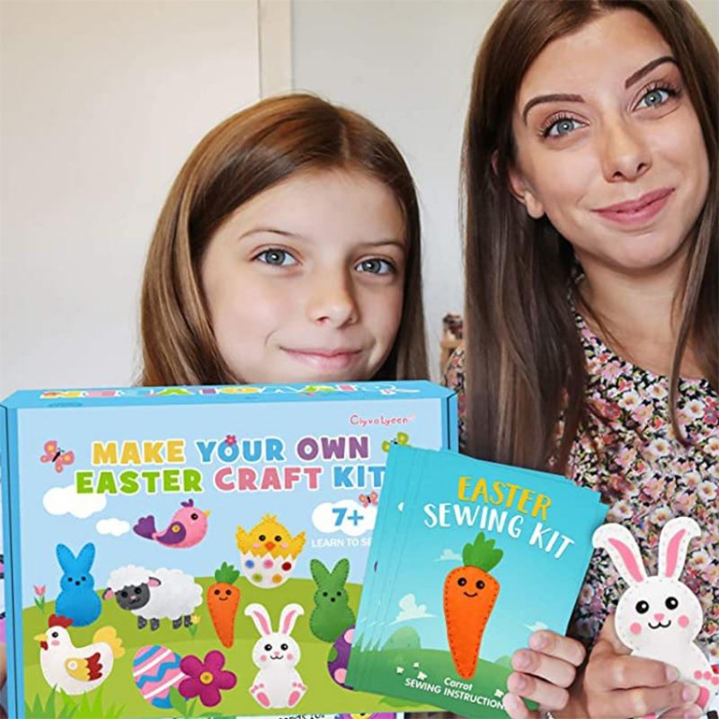 Children's Easter Felt Craft Sets Sewing Kits,Felt Sewing,Beginners Sewing Package Creative,Craft Set Made of Felt,Easter Eggs Easter Bunny