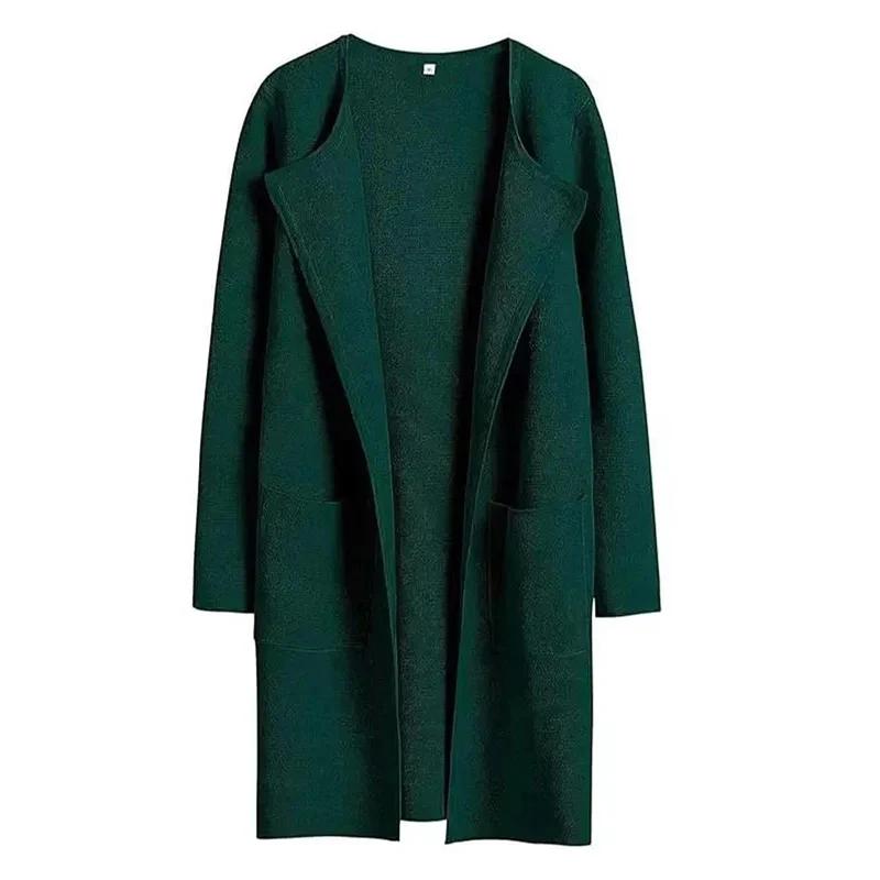 Woolen Coat Women Autumn Korean Fashion Casual Loose Women Coat Solid Color Button-Less Cardigan Coat