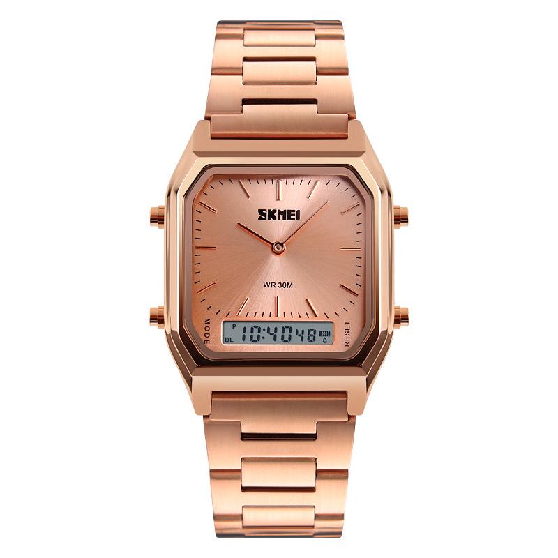 SHIKE MEI Wasserdichte Digitale Quarz-Herrenuhr mit Leuchtendem Stahlarmband und Kleinem Quadratischem Zifferblatt