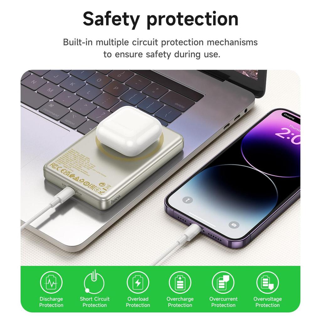 Hoco Q26A 10000mAh 15W Magnetic Wireless Power Bank with PD20W output Fast Charging, Compatible with MagSafe